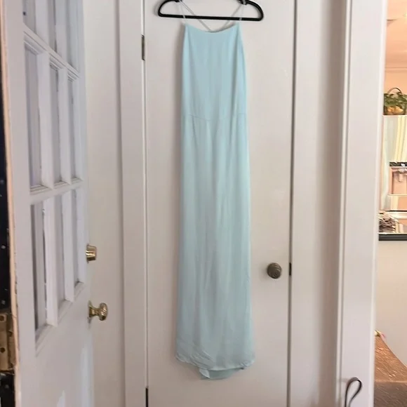 Samsøe Linea Long Satin Maxi Dress in Iced Aqua. size Large - Picture 6 of 13